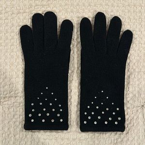 Portolano Crystal Embellished Cashmere Gloves black